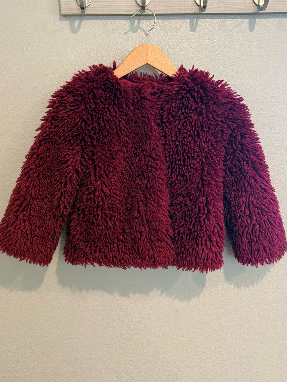 Janie & Jack Girls' Plush Faux Fur Jacket - Burgundy
